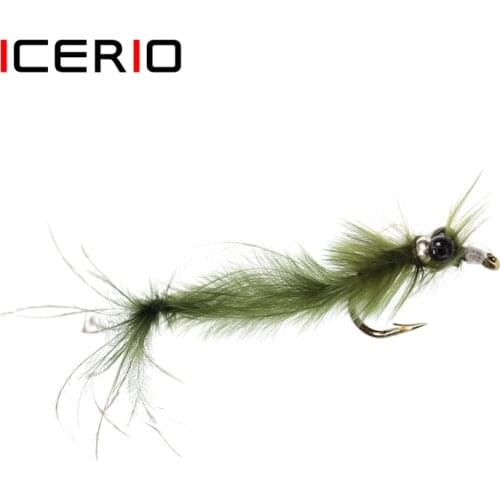 ICERIO 6PCS Olive Damselfly Nymphs Pattern Trout Fishing Fly Lures #12
