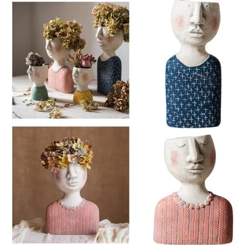 Resin Human Face Portrait Head Planter Pot Statue Bouquet Vase Ornament