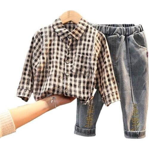 Spring Autumn Kids Print Costume New Boys Baby Girls Shirt Pants Children Fashion Turn-down Collar Clothes Toddler Sport Suits
