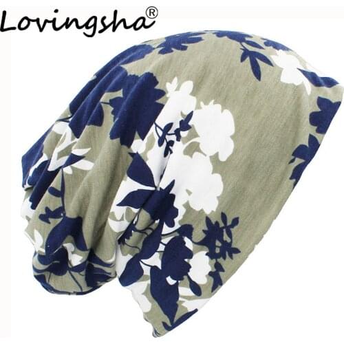 LOVINGSHA Autumn Winter Thin Skullies Beanies Floral Design Hats For Women Men Fashion Feminino Multifunction Scarf HT105