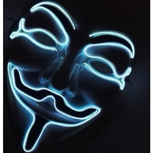 V For Vendetta Mask Cosplay Guy Fawkes Hacker EL Wire Glowing Mask For Halloween Carnival Masquerade
