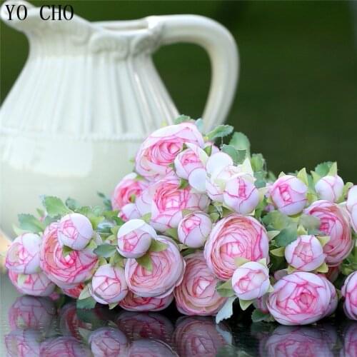 Milk White Rose Tea Buds Bouquet Pearl Bridal Flowers Artificial Peony Silk Flower Weddding Party Decor Flower Arrangement