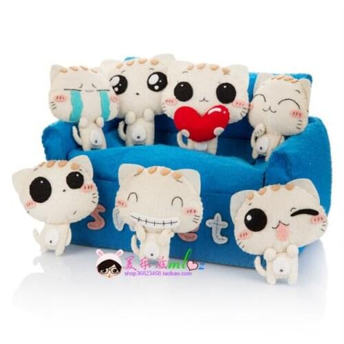 7pcs together Cute cat suit doll Pendant Fabric Felt kit Non-woven cloth Craft DIY Sewing set Felt Handwork Material needlework