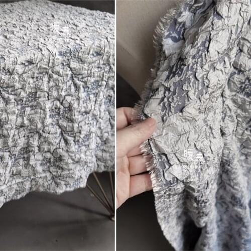 New Pleated Jacquard Fabric Old Blue Concave Convex DIY Patches Background Decor Coat Suit Skirt Clothes Dress Designer Fabric