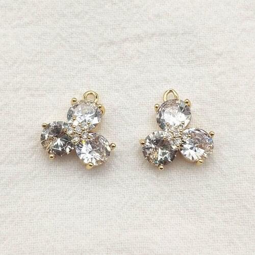 New Arrival! 17x15mm 20pcs Plating Real Gold Color Cubic Zirconia Flower Charm For Handmade Earring Parts DIY Jewelry Findings