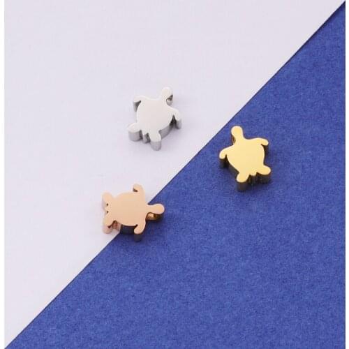 Fnixtar Mirror Polished 1.8mm Small Hole Bead Stainless Steel Charm Cute Little Turtle Beads DIY Accessories 7*8mm 20piece/lot