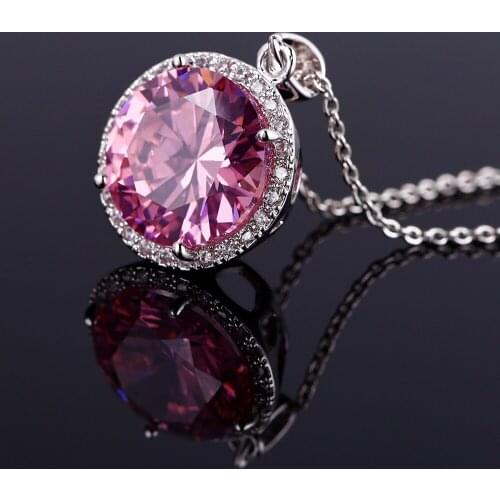 Nasiya Romantic Sweet Pendants Necklaces With 15MM Pink Zircon Fashion Jewelry For Women Party Anniversary Daily Life Wholesale
