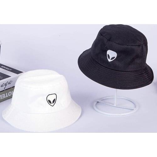 Unisex Embroidered Alien Foldable Bucket Hat Beach Sun Hat Street Headwear Fisherman Outdoor Cap Men and Woman Hat