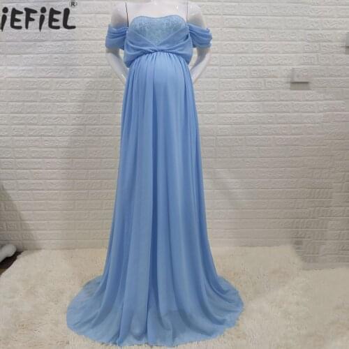 Maternity Dresses Photography Props Pregnant Women Lace Off Shoulder Chiffon Dress For Photo Shoot Pregnancy Baby Shower Dress