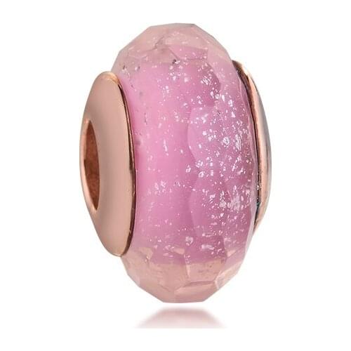 Fit Pandora Bracelets Pink Shimmering Murano Glass Charms 925 Original Sterling Silver Beads for Jewelry Making DIY Women Gift