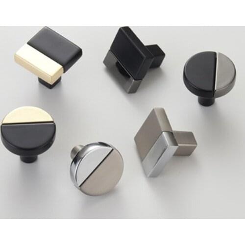 Modern Simple Fashion Two color Square Round Drawer Cupboard Knob Pull Silver Chrome Black Kitchen Cabinet Door Handle Knob