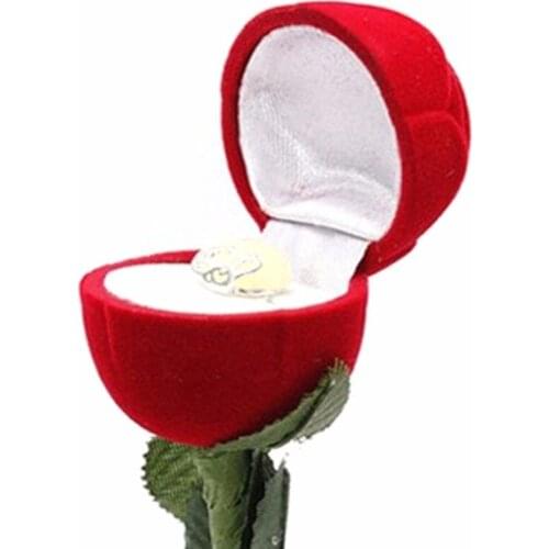 Rose Jewelry Box Valentine 's Day Wedding Flocking Roses Ring Box jewelry Storage Box Surprised Gifts Ring Organizer Box