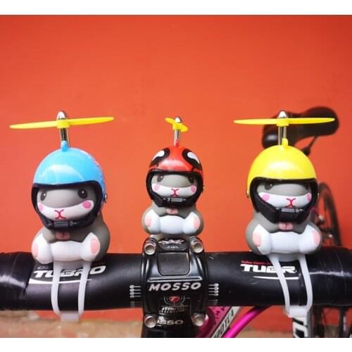 Cute Cartoon Bike Bell Light Cute Hamster Model with Helmet Handle-Bar Glowing Horn for Bike Accessories Motorbike Fixed Cog