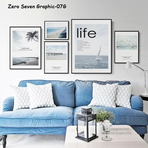 Modern Seascape Gull Seaside Sailboat Phrase Canvas Art Painting Poster Picture Wall Living Room Bedroom Home Decoration Mural