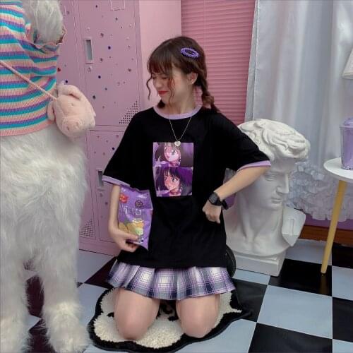 Harajuku Kawaii Short Sleeve T-shirt Women Summer Tops 2020 Cartoon Graphic Tees Shirt Schoolgirl Young Style t shirt Clothes