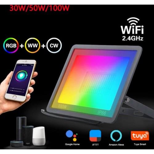 EU/US LED Floodlight Tuya Wifi Smart Spotlight 30W 50W/100W GRB Colorful Schijnwerpers Work With Alexa Google Home Smart Home