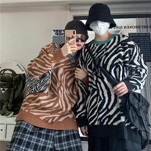 Women Zebra Striped O Neck Long Sleeve Pull Knitted Sweaters Harajuku Lady Winter Warm Pullover Sweater Korean Fashion Clothes