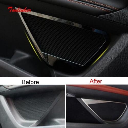 Tonlinker Interior Car Door Speaker Cover sticker for Peugeot 3008/4008 2017-19 Car Styling 4 PCS Stainless steel Cover sticker