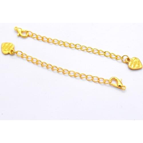 10pcs/lot Gold color Plated 70mm Length Longer Extension Chain with Lobster Clasp&Heart Pendant For Bracelet Necklace Tail Chain