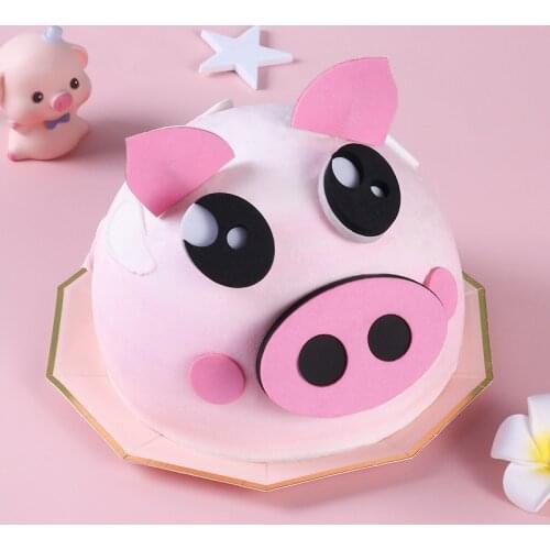 INS Cute Pink Piggy Cake Topper Cloth material Happy Birthday Cake Top Flag Boy girls birthday party Cupcake Toppes Decoration
