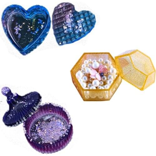 3 Styles Heart Round Box Resin Casting Mold with Lids Storage Container Mold Kit
