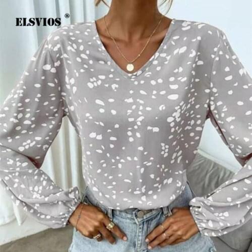 Autumn New V Neck Long Sleeves Chiffon Polka Dot Printed Fashion Women Shirts Sweet Casual Pullover Elegant Slim Office Blouses