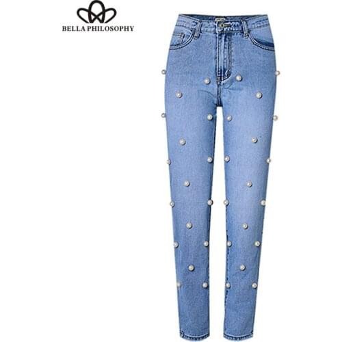 Bella Philosophy Casual Womens Skinny Jeans Denim High Waist Bleached Women Zipper Pants