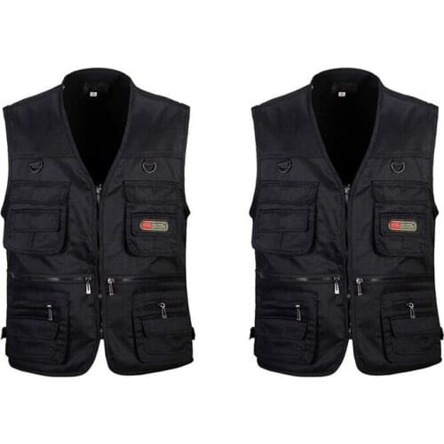 2 Pcs Mens Fishing Vest with Multi-Pocket Zip for Photography / Hunting / Travel Outdoor Sport Black, XXL & XL