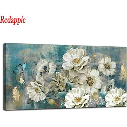 Gold Foil Rustic Painting Colored Turquoise Flower diamond embroidery full drill Rhinestone square Round Drill Mosaic large size