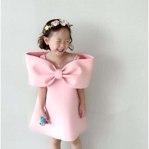 2021 Children Clothing Girls Korean Version Dress Air Cotton Bow Pink Girly Skirt Cute