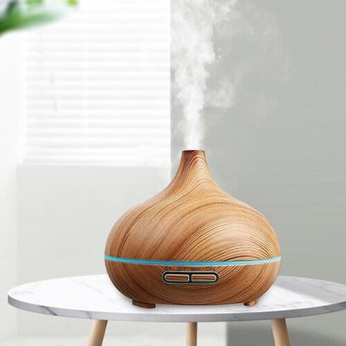 300ml Whisper Quiet Cool Mist Maker Aromatherapy Air Humidifier Ultrasonic Diffuser with light Wood Grain