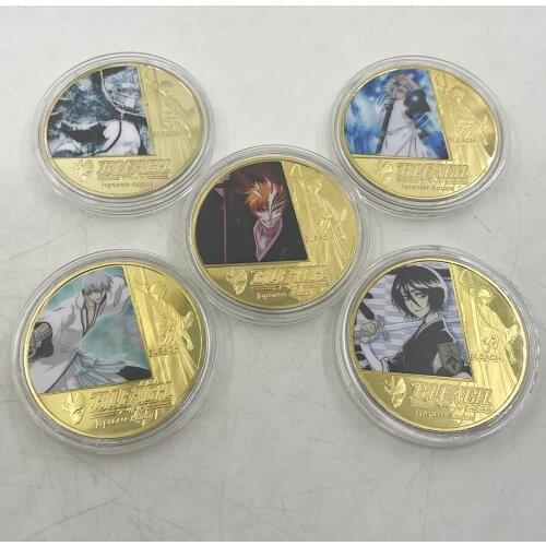 5 Designs Japanese Classic Manga B-l-e-a-c-h Anime Gold Manga Coin for Childhood Memory Collection and Gifts