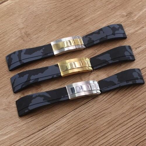 Watch Accessories Camouflage Gray Rubber Strap 20mm Waterproof Silicone Mens Watch Band