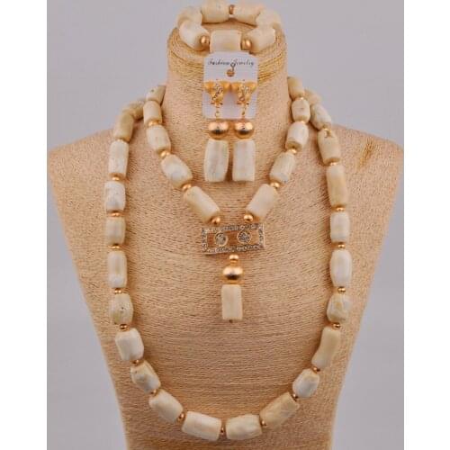 White Coral Beads Nigerian Wedding African Beads Jewelry Set Coral Bridal Set 2R-D-05