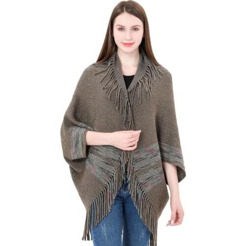 Elegant Knit Tassel Cardigan Shawl Women Cloak Female Sweater Ponchos Casual Capes Lady Scarf Autumn Winter