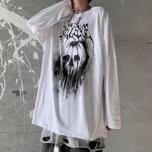 T-shirt Men And Womens Funeral Graffiti Dark High Street Trend Loose Bottomed Long Sleeve T-shirt Men And Women Skull T Shirt