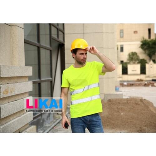 Men T Shirt Striped Patchwork Reflective Work T Shirt Short Sleeve O Neck Shirts Male Casual Slim Fit Men Clothing