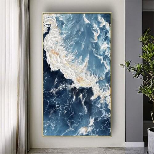 Handmade modern blue nordic Oil Paintings Large Scandinavia sea wave view Wall Decoration Modern Paintings On Canvas Living Room
