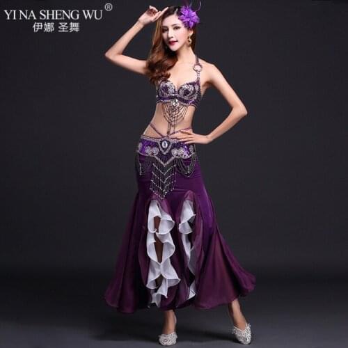 Belly dance Performance Costume Set Bellydance Sequin Bra Fish tail Skirts Dance Beautiful Clothing Woman Bellydancing 7 Colors