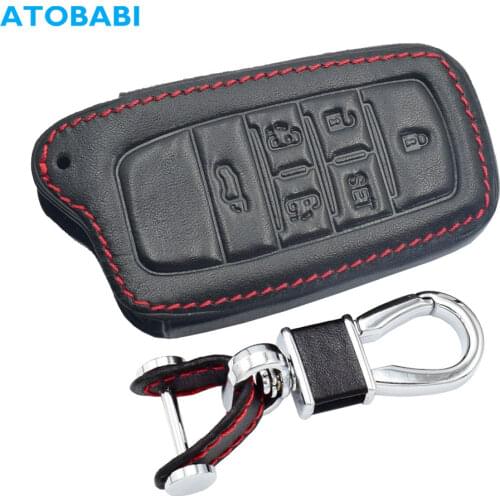 Leather Car Key Case For Toyota Vellfire Alphard 30 Series Previa Tarago 6 Button Smart Remote Fob Protect Cover Keychain Holder