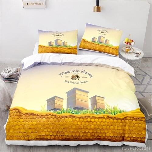 Honey Bee Honey Comb 3D Printed Bedding Set Twin Full Queen King Size Duvet Cover Set Home Textile Quilt Cover Set Bedclothes