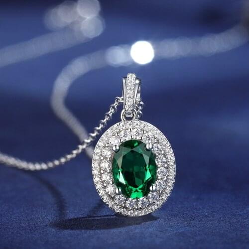 New Product 925 Sterling Silver Lab Grown Zambia Emerald Jewelry Necklace Oval Shape цепочка на шею женская