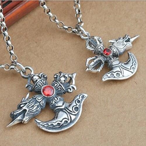 Handmade 925 silver tibetan dorje knife pendant necklace 925 sterling dragon pendant necklace Tibetan necklace