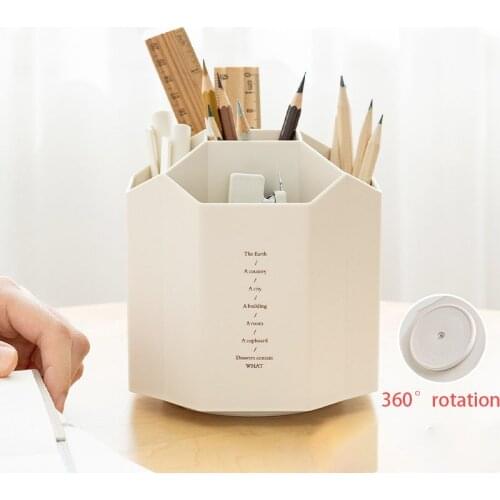 360 Rotation Large Capacity Desk Pen Holder Pencil Box Stationery Desk Organizer Storage Cosmetic Make-up Brush Storage Box