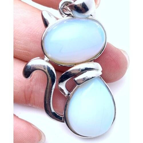 Natural Stones Cat Shape Flat Bead PendantCrystal white turquoise Pendants For Jewelry Making DIY Reiki Necklaces Accessories