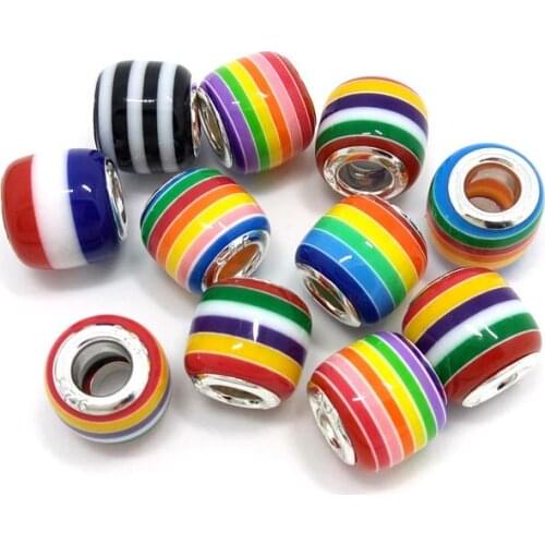 Free shipping new 50pcs 12mm mix rainbow color big hole resin beads fit European bracelet DIY