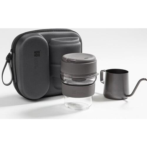 Portable Pour Over Coffee Set Coffee Pot Portable Kit Travel Mug + Stainless Steel Kettle + Wave Paper Filter Portable Suit