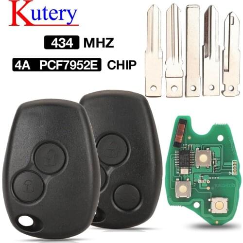 Kutery 2/3 BTN 434 MHZ 4A/PCF7952E Chip Remote Car Key For Renault Megan Clio Kangoo Logan Sandero Duster With VA2/VAC102 Blade