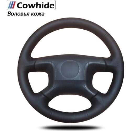 Hand-stitche Black Genuine Leather Car Steering Wheel Cover for Mitsubishi Pajero 2004 2005 2006 2007 2008 2009 2010