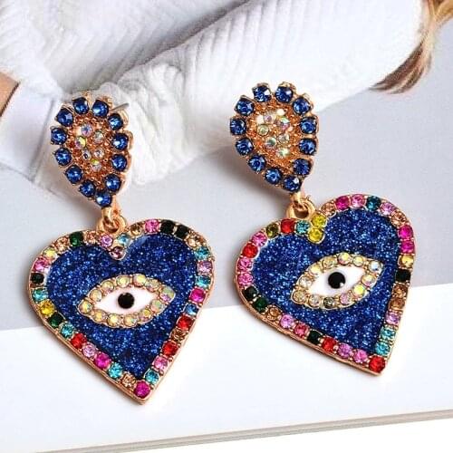 Vintage Blue Evil Eye Drop Earrings For Women Fashion Love Heart Small Earrings Personality Femme Trendy Ear Jewelry